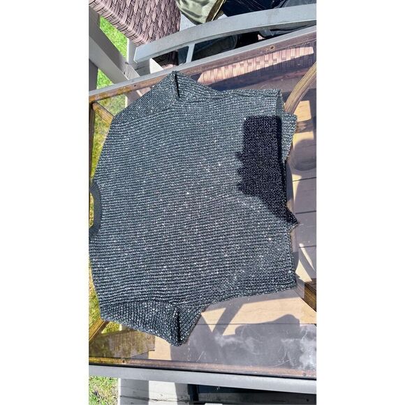 RAG & BONE BLACK AND SILVER METALLIC CROP SWEATER SIZE S - Picture 8 of 12